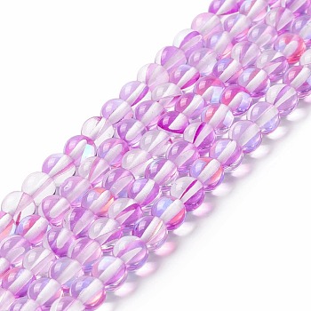 Synthetic Moonstone Beads Strands, Round, Violet, 6mm, Hole: 0.8mm, about 63pcs/strand, 14.57''~15.55''(37~39.5cm)