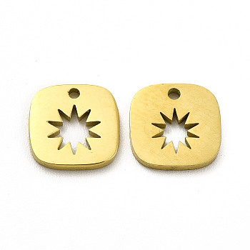 Ion Plating(IP) 304 Stainless Steel Pendant, Square with Star Charm, Real 18K Gold Plated, 8x8x1mm, Hole: 1mm