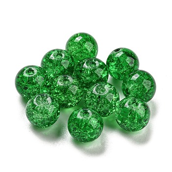 Transparent Spray Painting Crackle Glass Beads, Round, Green, 8mm, Hole: 1.6mm, 300pcs/bag
