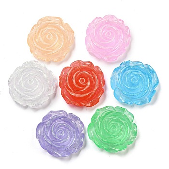 Luminous Transparent Epoxy Resin Decoden Cabochons, Glow in the Dark Flower with Glitter Powder, Mixed Color, 34x35.5x12mm