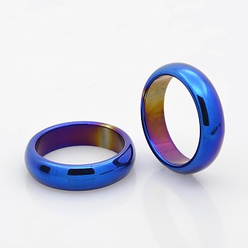 Electroplate Non-Magnetic Synthetic Hematite Wide Band Rings, Blue Plated, 19mm