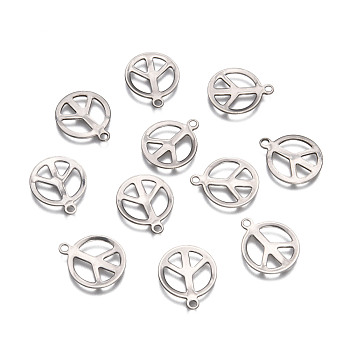 Peace Sign 201 Stainless Steel Pendants, Stainless Steel Color, 17x14x1mm, Hole: 1.5mm