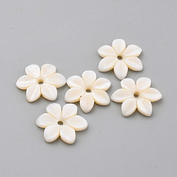 Natural Freshwater Shell Beads, Flower, Floral White, 16x18x3mm, Hole: 2mm