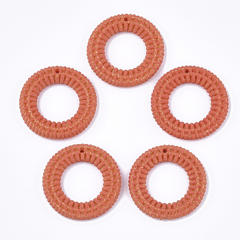 Resin Pendants, Imitation Woven Rattan Pattern, Ring, Tomato, 28.5~29x3.5mm, Hole: 1.2mm