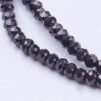 Electroplate Glass Bead Strands, Faceted, Rondelle, Black Plated, 3x2mm, Hole: 0.5mm, about 188~190pcs/strand, 14.5 inch