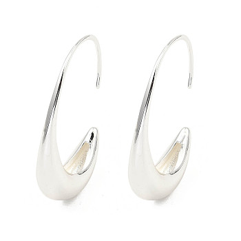 Brass Dangle Earrings, Double Horn, Platinum, 36x25.5x7mm