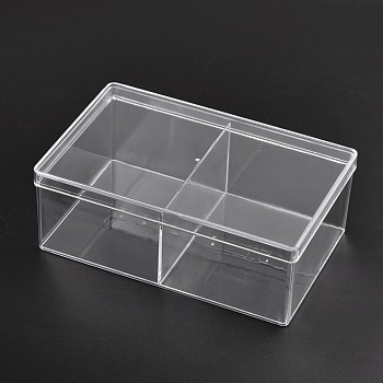 Cuboid Organic Glass Bead Containers, 2 Compartments, Clear, 22x14x8cm