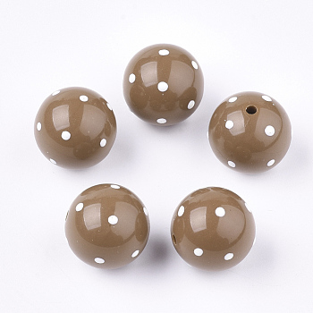 Acrylic Beads, Round with Spot, Camel, 16x15mm, Hole: 2.5mm