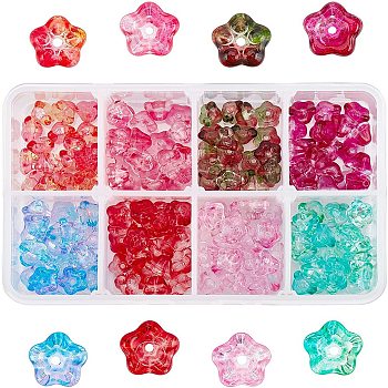 Electroplate Glass Beads, Trumpet Flower, Mixed Color, 8.5x8x5.5mm, Hole: 1mm, 8 colors, 20pcs/color, 160pcs/box