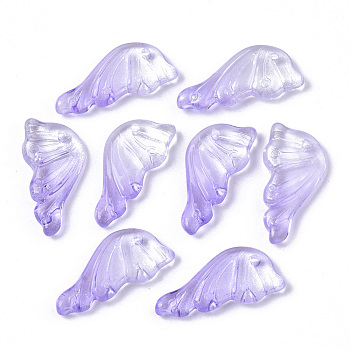 Transparent Spray Painted Glass Pendants, with Glitter Powder, Butterfly Wings, Lilac, 24x12.5x4mm, Hole: 1.4mm