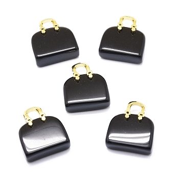 Natural Obsidian Brass Pendants, Golden, Bag, 27~29x24~26x9~13mm, Hole: 6mm