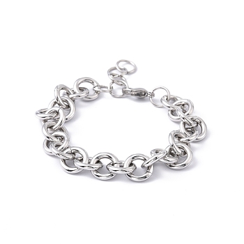 304 Stainless Steel Rolo Chain Bracelets, with Lobster Claw Clasps, Stainless Steel Color, 7 inch(17.9cm), 11.5mm