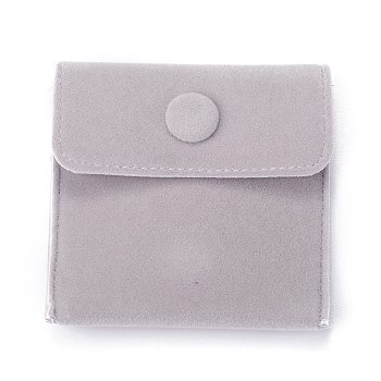 Velvet Jewelry Bags, Square, Light Grey, 7.4x7.4x1.1cm