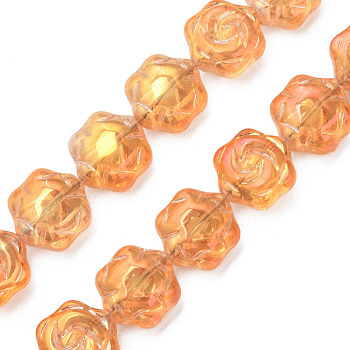 Electroplate Glass Beads Strands, AB Color, Flower, Orange, 16x14.5x7.5mm, Hole: 1mm, about 40Pcs/strand, 24.80 inch(63cm)