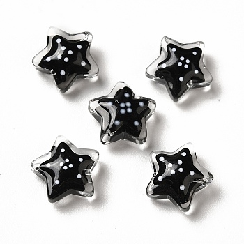 Transparent Glass Beads, with Polka Dot Pattern, Star, Black, 13x13x6.5mm, Hole: 1mm
