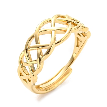 Adjustable 304 Stainless Steel Sailor's Knot Ring for Women, Real 14K Gold Plated, Inner Diameter: 17mm
