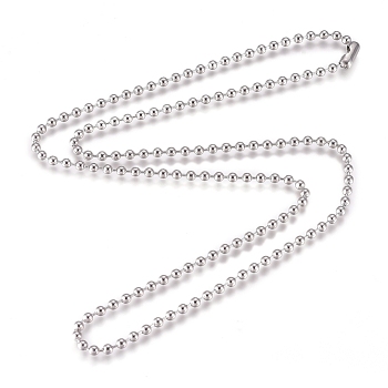 304 Stainless Steel Ball Chain Necklace, with Ball Chain Connectors, Stainless Steel Color, 24.02 inch(61cm)