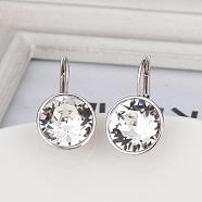 Real Platinum Plated Tin Alloy Cubic Zirconia Leverback Earrings, Clear, 22x13mm(EJEW-BB09658-P)