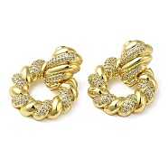 Twist Ring Clear Cubic Zirconia Stud Dangle Earrings, Brass Earrings for Women, Real 16K Gold Plated, 31x24mm(EJEW-G373-03G)