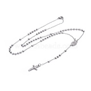 304 Stainless Steel Rosary Bead Necklaces for Easter, Crucifix Cross and Virgin Mary, Stainless Steel Color, 21 inch(53.5cm)(NJEW-L159-06P)
