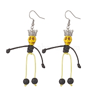 Synthetic Turquoise & Natural Lava Rock Braided Skeleton Dangle Earrings, 316 Surgical Stainless Steel Long Drop Earrings for Halloween, Yellow, 79mm, Pin: 0.8mm(EJEW-TA00226-02)