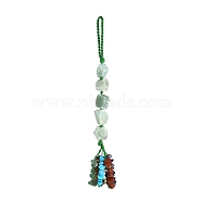 Nuggets Natural Green Aventurine Pendant Decorations, Braided Nylon Thread and Gemstone Chip Tassel Hanging Ornaments, 185~190mm(HJEW-JM00992-03)