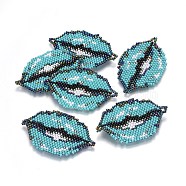 MIYUKI & TOHO Handmade Japanese Seed Beads Links, Loom Pattern, Lip, Dark Cyan, 26~27x42~43x1.7mm, Hole: 2mm(SEED-A029-CF02)