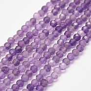 Natural Amethyst Bead Strands, Faceted, Round, 3mm, Hole: 1mm, about 130pcs/strand, 15 inch(G-P279-43-3mm)