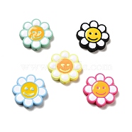 Opaque Acrylic Beads, with Enamel, Flower with Smiling Face, Mixed Color, 24.5~25x4mm, Hole: 1.5mm(X-ACRC-I001-02)
