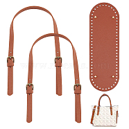 Elite Bag Replacement Accessories Sets, Including 2Pcs PU Leather Bag Handle and 1Pc Knitting Crochet Bags Bottom, Camel, Bag Handle: 67~71x1.4~2.35cm, Hole: 1.2mm, Bag Bottom: 30.3x10.2x0.4~1cm(FIND-PH0017-19B)