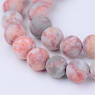 Natural Red Netstone Beads Strands, Round, Frosted, 10~10.5mm, Hole: 1.2mm, about 36pcs/strand, 15.5 inch(G-Q462-10mm-14)