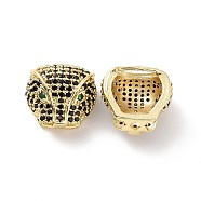 Brass Micro Pave Cubic Zirconia Beads, Leopard Head, Real 18K Gold Plated, 12.5x13.5x8mm, Hole: 1.8mm & 4x8mm(KK-G444-01G)