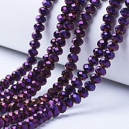 Electroplate Transparent Glass Beads Strands, Full Plated, Faceted, Rondelle, Purple Plated, 6x5mm, Hole: 1mm, about 85~88pcs/strand, 16.1~16.5 inch(41~42cm)(EGLA-A034-T6mm-UA06)