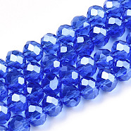 Electroplate Glass Beads Strands, Pearl Luster Plated, Faceted, Rondelle, Medium Blue, 8x6mm, Hole: 1mm, about 65~72pcs/strand, 15.7~16.1 inch(40~41cm)(EGLA-A034-T8mm-A32)