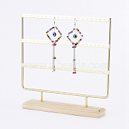 Iron 3-Tier Earring Display Stand, for Hanging Dangle Earring, with Wood Pedestal, Golden, 25.4x25.2x5.1cm(EDIS-E025-03)