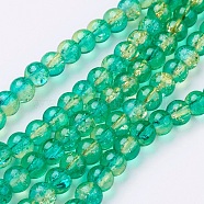 Spray Painted Crackle Glass Beads Strands, Round, Two Tone, Medium Turquoise, 6mm, Hole: 1.3~1.6mm, about 133pcs/strand, 31.4 inch(CCG-Q002-6mm-07)