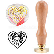 DIY Scrapbook, Brass Wax Seal Stamp with Handle, Rose Pattern, 2.5cm(AJEW-WH0186-0012)
