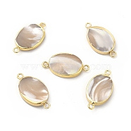 Natural Trochid Shell Connector Charms, with Brass Double Loops, Oval Links, Light Gold, 25~26x13~14x3~4mm, Hole: 1.6~1.8mm(PEAR-P004-55LG)