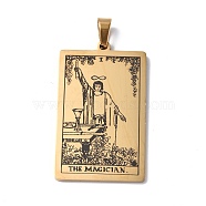 201 Stainless Steel Pendant, Golden, Rectangle with Tarot Pattern, The Magician I, 40x24x1.5mm, Hole: 4x7mm(STAS-B033-01G-01)