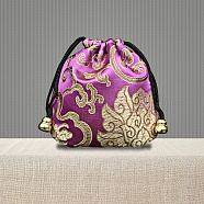 Chinese Style Brocade Drawstring Gift Blessing Bags, Embroidery Cloud Jewelry Storage Pouches for Wedding Party Candy Packaging, Rectangle, Orchid, 10x10cm(PW-WG90644-12)