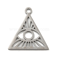 304 Stainless Steel Pendants, Laser Cut, Triangle with Eye Charm, Stainless Steel Color, 24x23x1mm, Hole: 2.5mm(STAS-B056-23P)