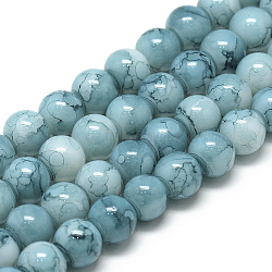 Baking Painted Glass Beads Strands, Swirl Glass Beads, Round, Sky Blue, 6~6.5mm, Hole: 1.5mm, about 145pcs/strand, 31.8 inch(80.7cm)(X-DGLA-S115-6mm-S73)