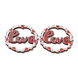 Single Face Printed Wood Big Pendants, Valentine's Day Charms, Word, 50x2.5mm, Hole: 1.6mm(WOOD-B008-02)