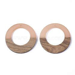 Resin & Walnut Wood Pendants, Ring, Pink, 49x4mm, Hole: 2mm(RESI-S358-29A-05)