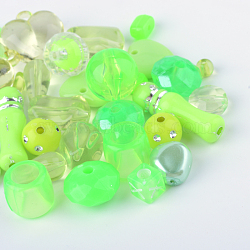 Acrylic Beads, Mixed Shapes, Lawn Green, 5.5~28x6~20x3~11mm, Hole: 1~5mm(SACR-S756-09)