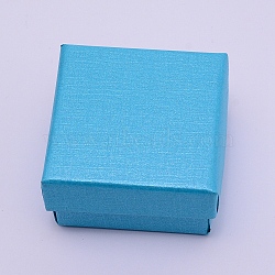 Paper Box, Snap Cover, with Sponge Mat, Ring Box, Square, Deep Sky Blue, 5x5x3.1cm(CON-WH0076-61B)