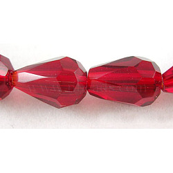 Glass Beads Strands, Crystal Suncatcher, Faceted, Drop, Dark Red, 11x7mm, Hole: 1mm, about 56~58pcs/strand, 25 inch(X-GD7X11C48)