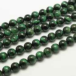 Natural Tiger Eye Beads Strands, Round, Dyed & Heated, Medium Sea Green, about 8mm in diameter, hole: 1mm, about 49pcs/strand, 15.3 inch(X-G-G099-8mm-22)