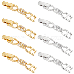 Elite 8Pcs 2 Colors Bowknot Rack Plating Brass Micro Pave Clear Cubic Zirconia Watch Band Clasps, Cadmium Free & Lead Free, Long-Lasting Plated, Mixed Color, 33x5.5x4mm, Hole: 3x3mm, 4pcs/color(ZIRC-PH0001-32)