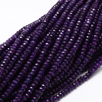 Dyed Natural Malaysia Jade Rondelle Beads Strands, Faceted, Indigo, 4x2~3mm, Hole: 1mm, about 115pcs/strand, 14 inch